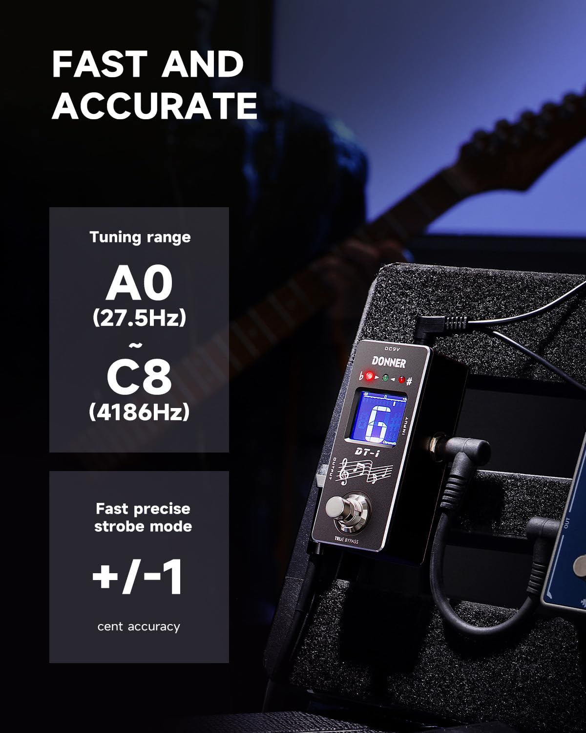 Donner Tuner Pedal, Dt-1 Chromatic Guitar Tuner Pedal with Pitch Indicator for Electric Guitar and Bass True Bypass