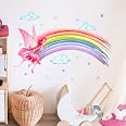 Supzone Rainbow Flower Wall Stickers - Boho Rainbow Mural Decal With Hearts & Stars, DIY Vinyl Wall Art For Girls Bedroom, Nursery (2 Sheets, 11.8"x35.4" Each)