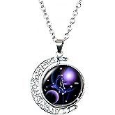 DEQIYIJI Zodiac Necklace Jewelry Birthday Gifts Astrology 12 Constellation Horoscope Sign Galaxy Crescent Half Moon Pendant Necklace