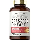 Carlyle Grass Fed Beef Heart Supplement | 3200mg | 200 Count | Desiccated Pasture Raised Bovine Capsules | Non-GMO, Gluten Free | by Herbage Farmstead