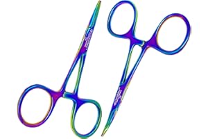 Cynamed Set of 2 Artzone Multi Color Hemostat Forceps with Serrated Jaws, Stainless Steel Rainbow Pliers - 3.5 inch