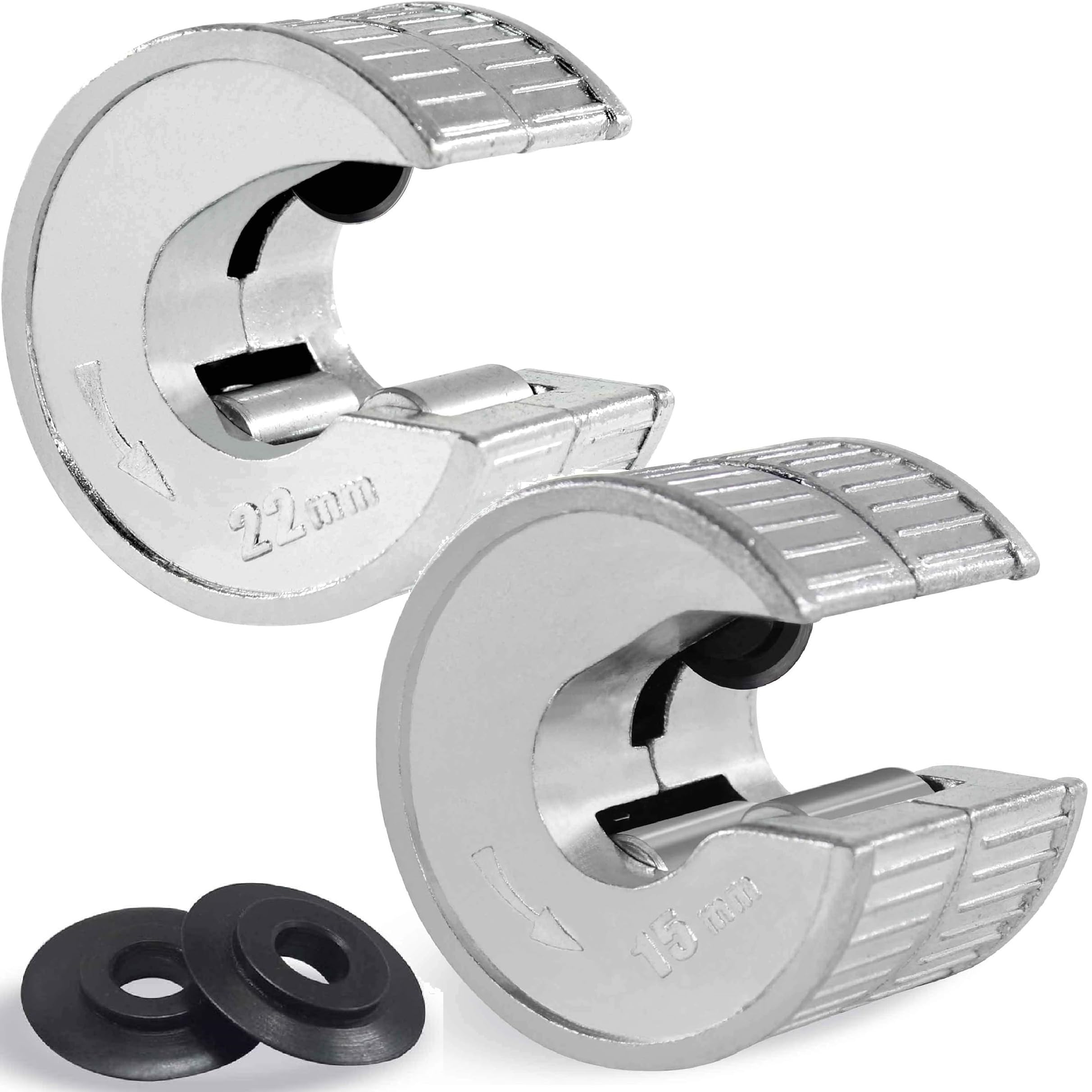 CANOPUS Professional Plumbing Auto Cut Tube Cutter Set Twin Pack 15mm & 22mm Pipe Slice with 2 Pipe Cutting Replacements, Copper Pipe Cutter Set