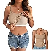 GKBK Women Built in Bra Tank Top Form Fitting Scoop Neck Ribbed Basic Padded Cami Shirts