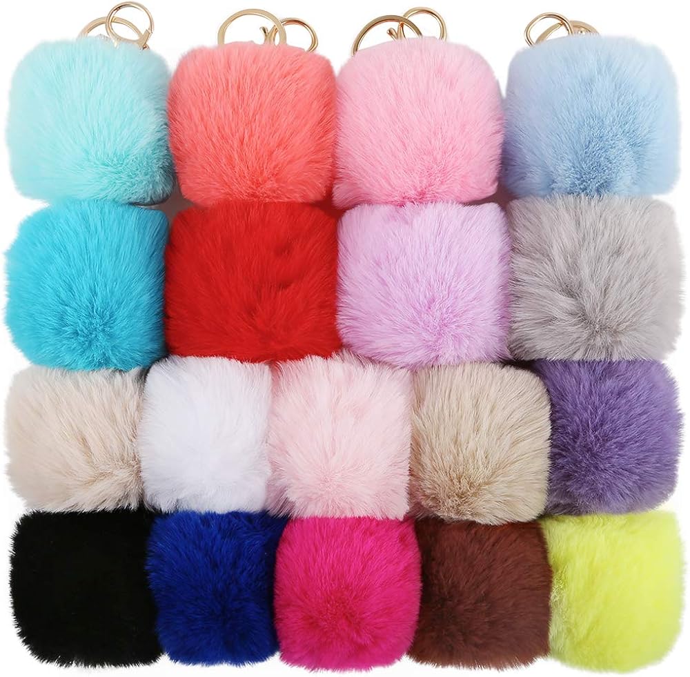 Auihiay 18 Pieces Pom Poms Keychains Fluffy Pompoms Keychain Faux Rabbit Fur Pompoms Keyring at  Women’s Clothing store