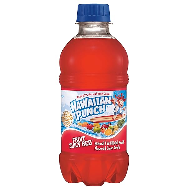 HAWAIIAN PUNCH FRUIT JUICY RED FRUIT JUICE DRINK, 10 FL OZ BOTTLES, 24 COUNT (4 PACKS OF 6), READY-TO-DRINK, ON-THE-GO, CAFFEINE-FREE, CARBONATION-FREE, GLUTEN-FREE, EXCELLENT SOURCE OF VITAMIN C