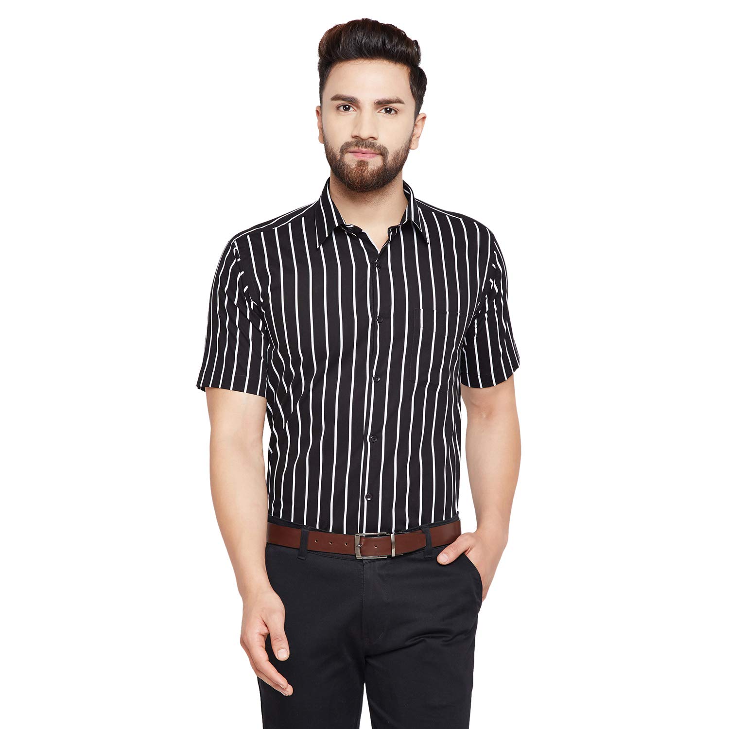 Buy Hancock Black White Striped Slim Fit Pure Cotton Formal