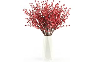 joyhalo 12 Pack Red Berry Stems - 17'' Holly Berry Stems, Red Berries Christmas Decor, Red Berry Picks for Christmas Tree Filler Branches, Artificial Cranberries Ornaments Crafts Holiday Home Decor