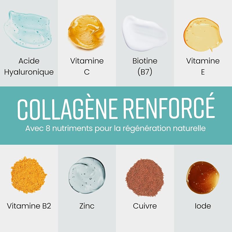 Collagène Marin et Acide Hyaluronique 2450 mg | Peptide de Collagene Marin Gelules + Vitamine C, E, B2, Zinc | Complément Alimentaire Peau, Cheveux, Articulations | VitaBright Collagene Hydrolysé