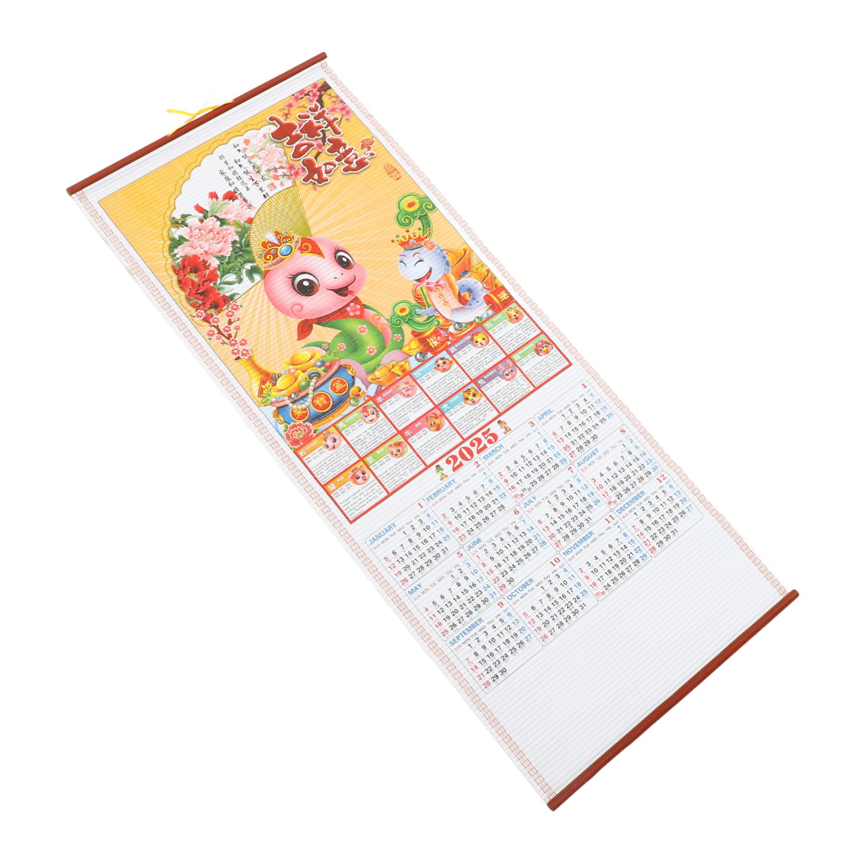 NUOBESTY 2025 Year of The Snake Wall Calendar Chinese Landscape Painting Chinese Hanging Scroll Calendar Snake Year Feng Shui Scroll Wood