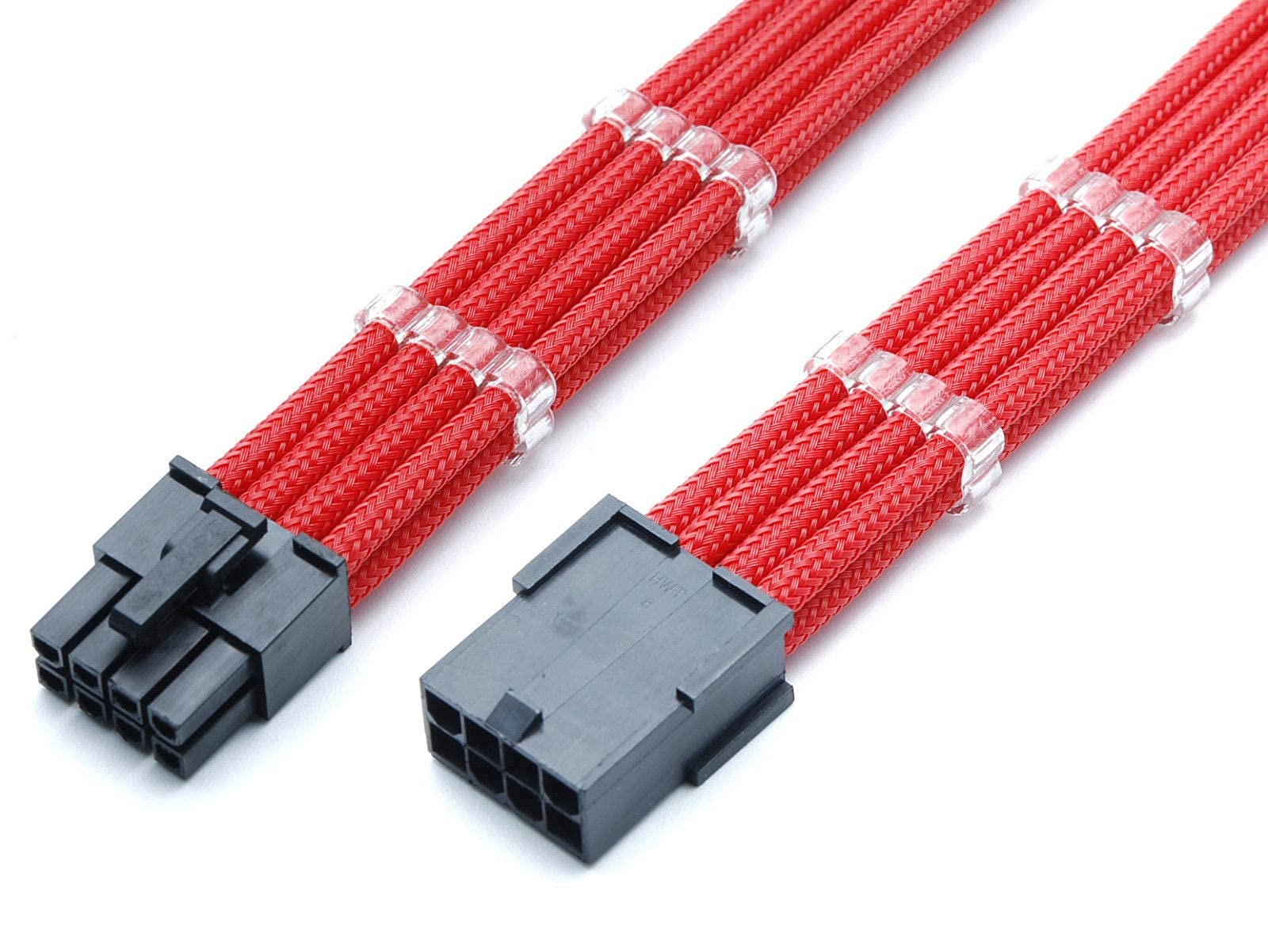 Shakmods 8 Pin ATX CPU Motherboard Sleeved Extension Cable 30cm + 2 Cable Combs (Red)