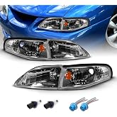 AmeriLite for 1994-1998 Ford Mustang Gun-Metal Replacement Headlights Corner Turn Signal Set - Passenger and Driver Side