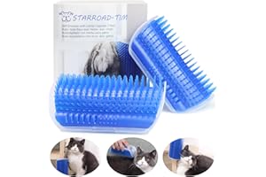 STARROAD-TIM Cat Self Groomer (2 Pack) - Upgrade Wall Corner Scratcher Brush with Catnip, Easy to Clean Cat Hair Brush for All Hair Types, Massage Comb for Cats - Blue