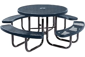 COATEDOUTDOORFURNITURE Coated Outdoor Furniture Heavy-Duty Portable Outdoor Picnic Table with Umbrella Hole, Expanded Metal Commercial-Grade Patio Dining Furniture Made in America (46" Round Top, Dark Blue)