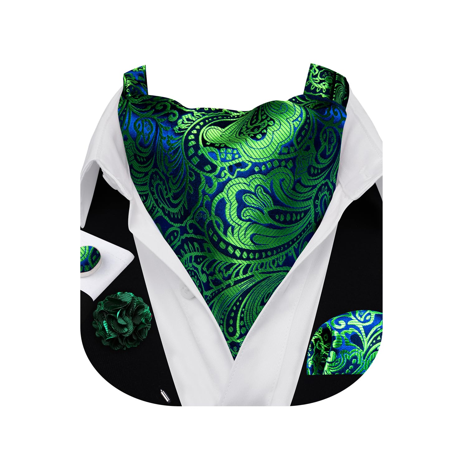 Ascot Tie Fashion Men Handkerchief Cufflinks Silk Paisley Floral