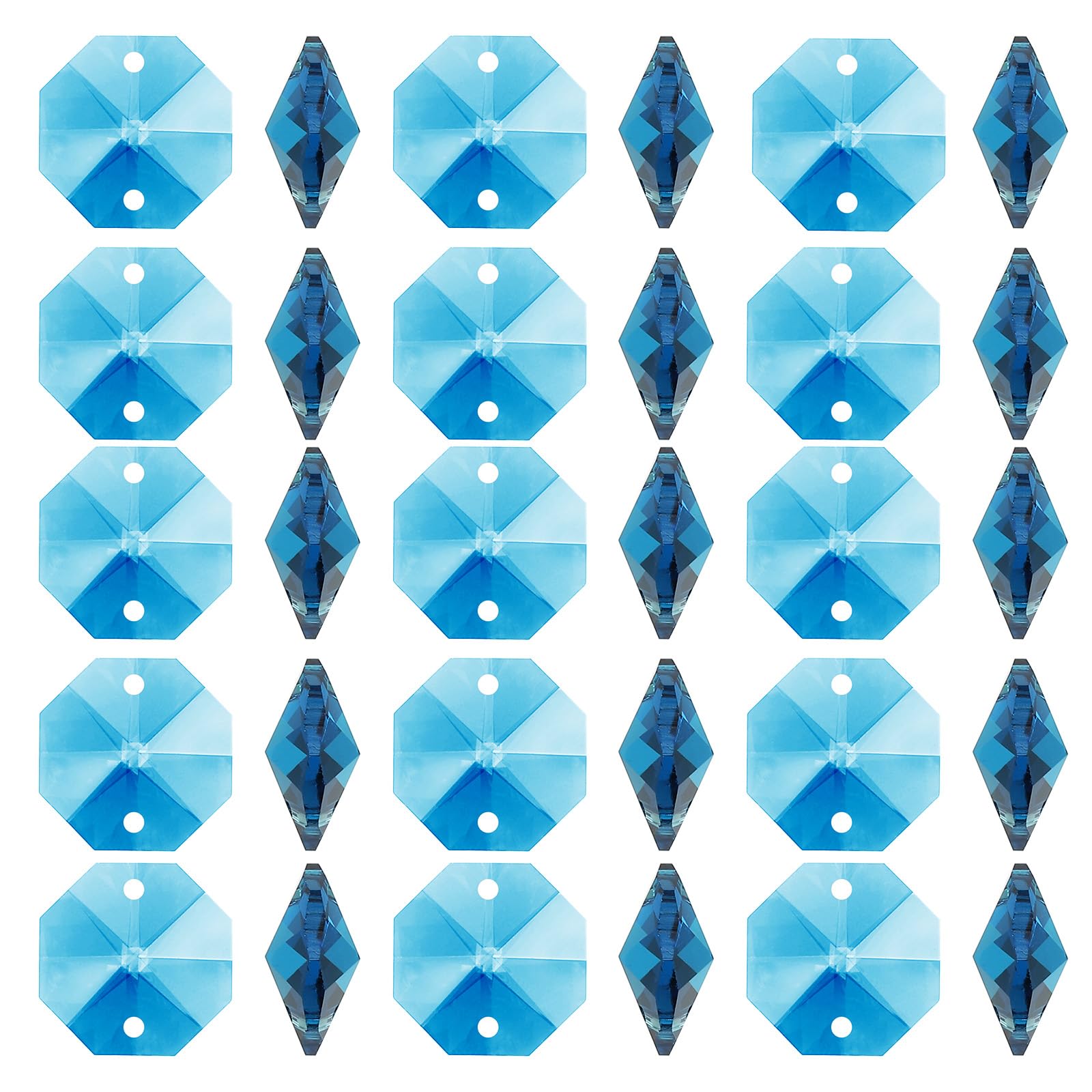 PATIKIL K9 Crystal Octagon Beads 2 Holes Pendants, 100 Pack 14mm Chandelier Prisms Parts Ornaments Hanging Beads for DIY Arts Crafts Decoration, Sky Blue