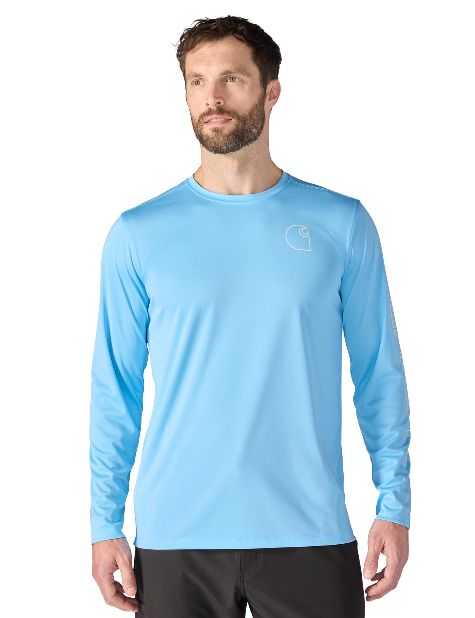 Carhartt Men's Force Sun Defender Lightweight Long-Sleeve Logo Graphic T-Shirt, Blue Gleam Heather, Large Image