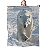 CUEBOS Polar Bear Flannel Throw Blanket 50x60 Inch, Majestic Wildlife Photography in ICY Landscap Blankets Soft Cozy Fleece Throws for Animal Lover Bed Sofa Dorm Living Room Home Decor Gifts