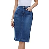 Allegra K Denim Skirt for Women High Waist Split Back Pockets Knee Length Pencil Skirt