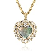 Fettero Gold Charm Necklace for Women, 14K Gold Plated Black MOP Necklace Cute Heart Moon Dainty Pendant Non Tarnish Chain Gold Necklaces Jewelry Gift
