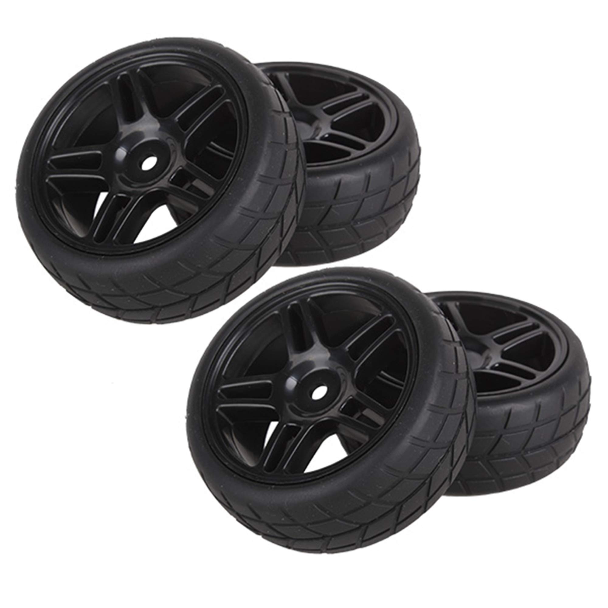 BQLZR 4PCS Rubber Replacement for Nitro RC1: 10 Flat Sports Car Racing Tires and Black Wheels 20111