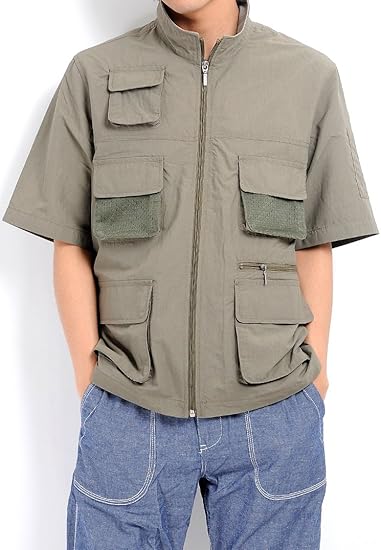 Amazon ヴィンテージクラブ Vintaige Club ジャケット メンズ ナイロン 多ポケット 半袖 ジャケット 47 カーキ M ベスト 通販