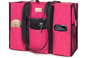 TOPDesign Utility Water Resistant Tote Bag with 13 Exterior & Interior Pockets, Top Zipper Closure & Thick Bottom Support