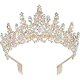 CURASA AB Gold Crowns for Women Princess Tiara for Girls Crystal Birthday Crown Wedding Tiara for Bride Gold Headpiece for Women Birthday, Wedding,Halloween,Cosplay Party and Homecoming