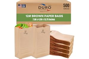 DURO Dubl Life SOS Large Brown Paper Lunch Bags Size #12, Blank Recycled Kraft Paper Sacks for Kids Snacks, Sandwich, Arts & Crafts Projects, Grocery Food To-Go and Retail - 500 Count