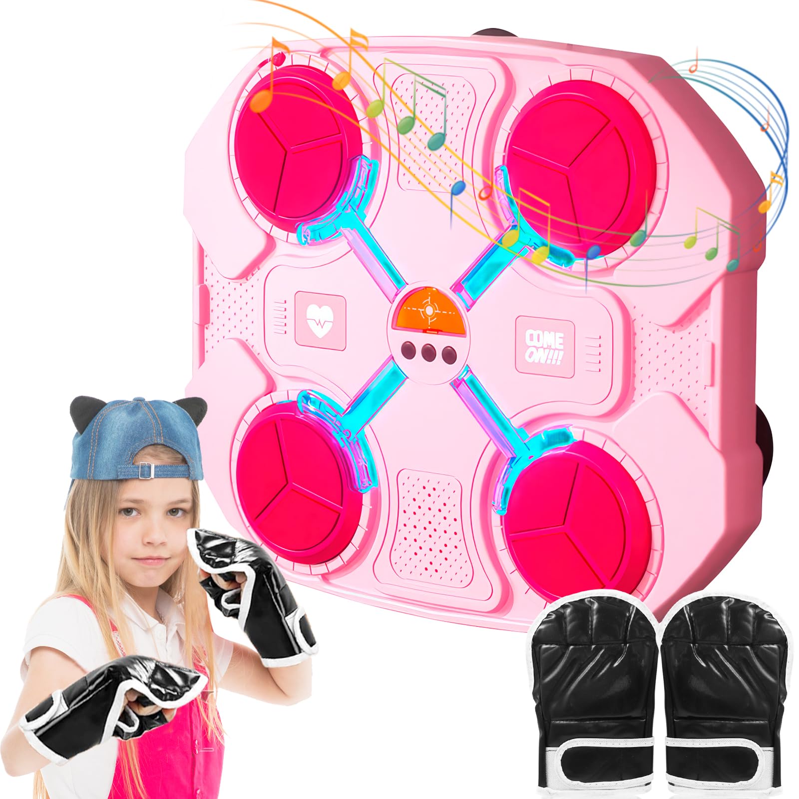 ONEVER Music Boxing Machine with Gloves, 3-Level Speed Boxing Machine Wall Mounted, Punching Machine Smart Music Boxing Machine with Bluetooth, Adjustable Light for Indoor, Kids/Adults(Pink)