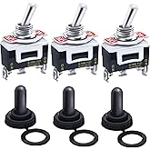 Twidec/3Pcs Heavy Duty Rocker Toggle Switch 20A 125V SPDT 2 Position 3 Pin ON/ON Switch with Metal Bat Waterproof Cap, 2 Year