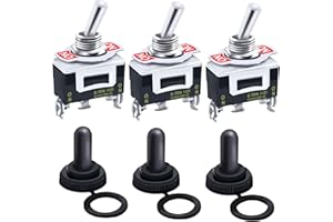 Twidec/3Pcs Heavy Duty Rocker Toggle Switch 16A 250V AC SPDT 2 Position 3 Pin ON/ON Switch with Metal Bat Waterproof Boot Cap Cover Ten-1121-B102