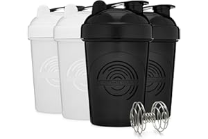 GOMOYO 4-Pack - 20 Ounce Shaker Bottle, Blender Protein Shaker Whisk, Bulk Protein Drink and Pre-Workout Shaker Cups, Dishwasher Safe & BPA Free