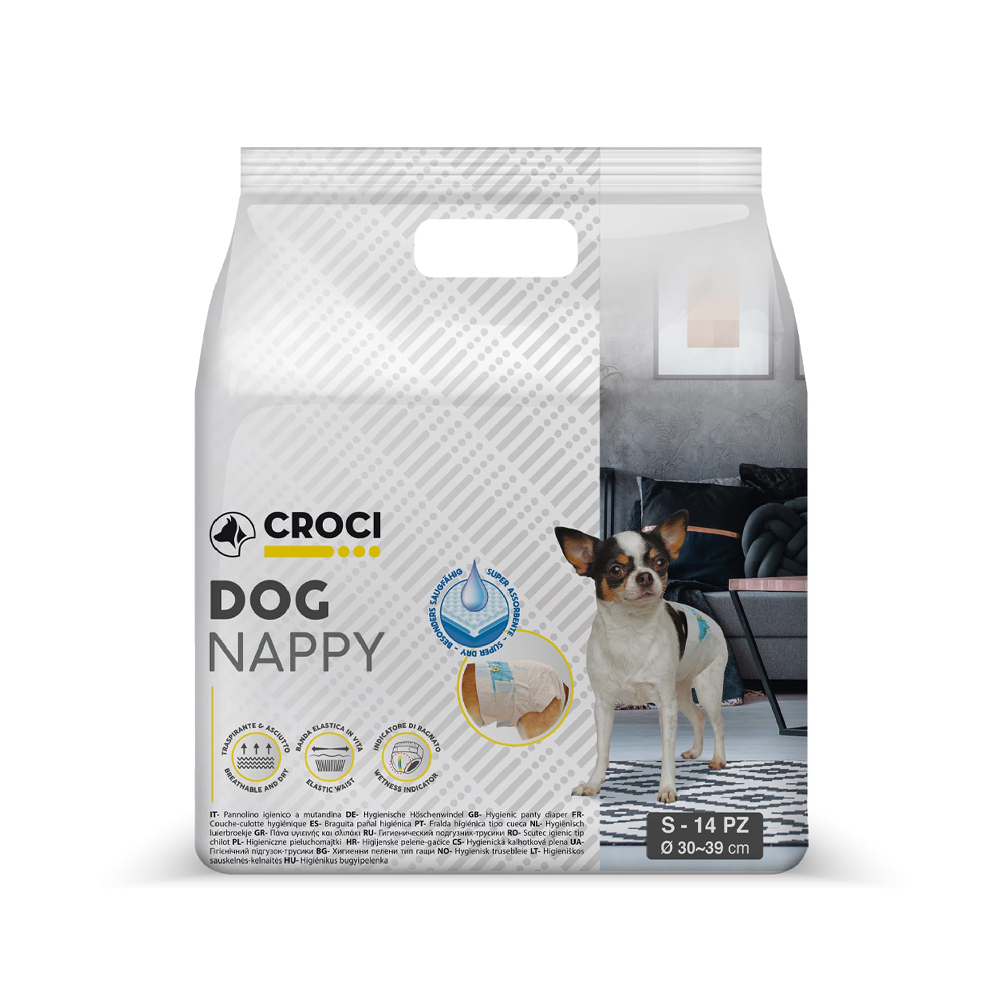 Croci Dog Nappy - Absorbent Pants for Female Dog in Heat - Anti-odour, Disposable Panties, 12 Pieces, Size S, 23-25 cm