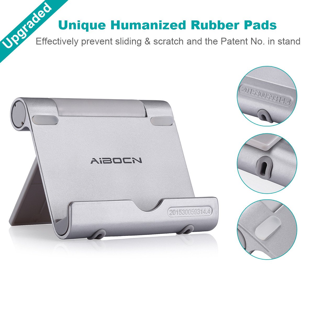 Aibocn Multi-angle Rotary Aluminum Digital Stand for Tablets Smartphones and E-readers Compatible With iPhone, iPad Air, Samsung Galaxy / Tab, HTC, Google Nexus, Honor, LG, BLU and More, Silver