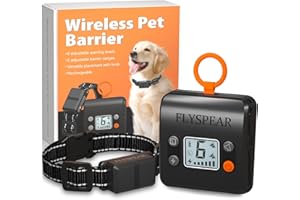 FLYSPEAR Wireless Pet Barrier - Rechargeable Indoor Barrier with 6 Adjustable Range Radius up to 7 ft, 6 Adjustable Safe Static Intensity, Electric Fence for Dogs with Hook (Wireless Barrier Kit)