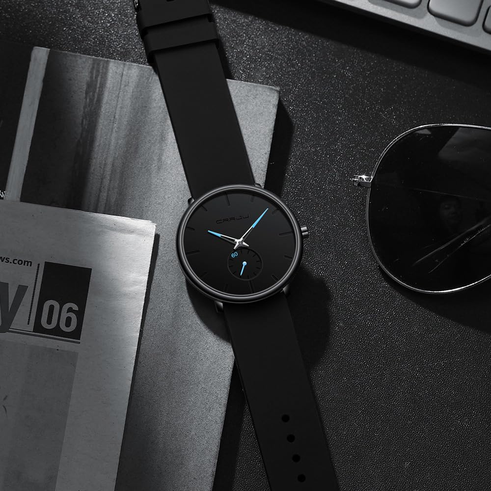 CRRJU Men’s Casual Stylish Waterproof Quartz Wristwatches, Ultra Thin Second Hand Watches for Men, Colorful Silicone Band