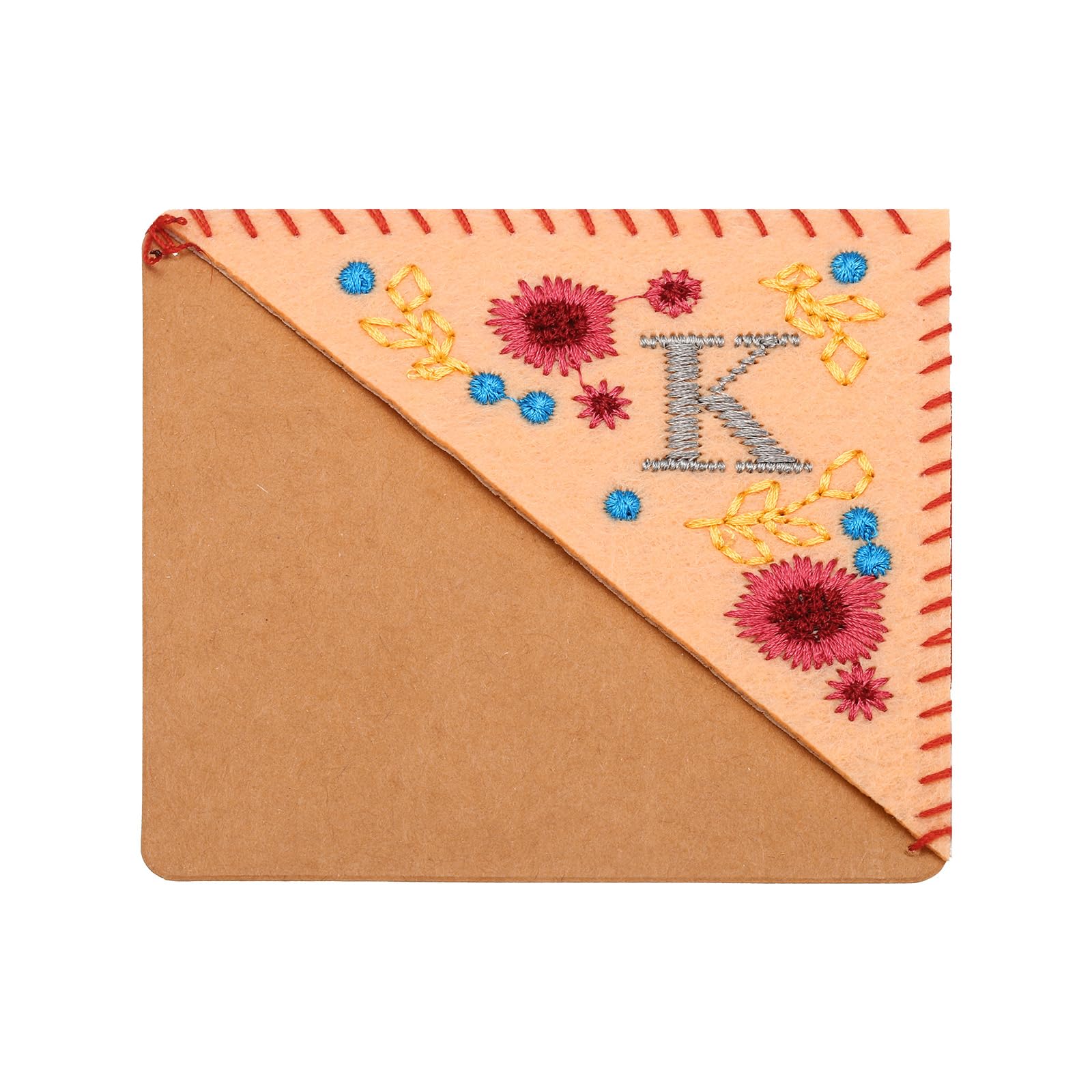PATIKIL Personalized Embroidered Corner Bookmark, Cute Flower Felt Stitched Triangle Handmade Book Page Mark for Women Men Book Lover Teacher, Pink, Letter K