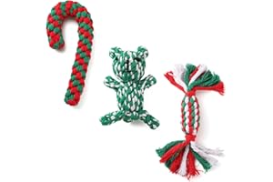 LUCKITTY Christmas Dog Rope Toy - 3-Piece Set - Candy Shape Crutch Design, Bear Shaped for Dogs Puppy - 7.87, 7.5, and 5 Inch - Red and Green
