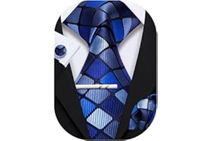 YOHOWA Men Plaid/Striped Ties Set Silk Business Wedding Formal Fashion Necktie and Pocket Square Cufflinks Set