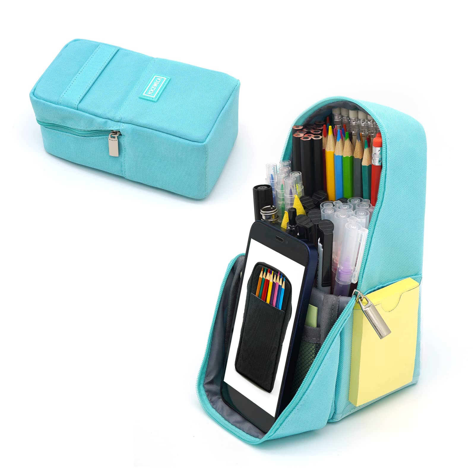 Photo 1 of YOCEWECA Large Capacity Multifunction Canvas Pouch - Standing Pencil Case for School Supplies & Office Organization (Mint Green)