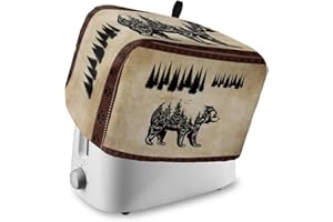 LABLUUX Toaster Dust Cover with Pockets, Bear Pine Tree Vintage Pattern, Soft Washable 4 Slice Toaster Cover, Dust-proof and Fingerprint Protection
