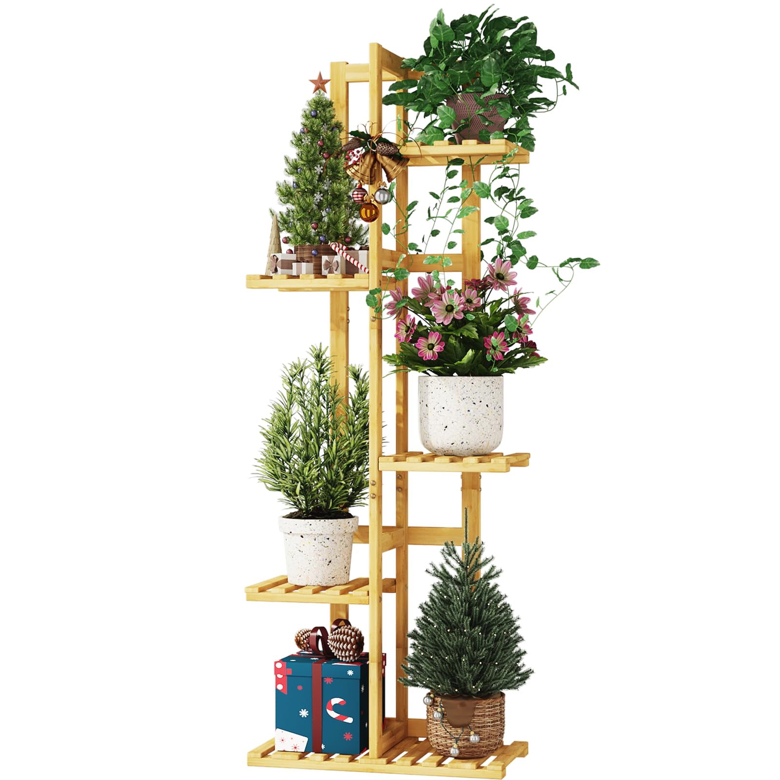 Bamworld Plant Stand Indoor 5 Tier Bamboo Corner Plant Shelf for Multiple Plants Small Tiered Flower Stand for Window Garden Balcony Home Decor Living Room Bedroom