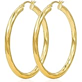 PABBEU Gold Hoop Earrings for Women Hypoallergenic 14k Gold Plated Hoop Earrings Lightweight 925 Sterling Silver Hoops Diamond-Cut Large Hoop Earrings 30/50/70mm