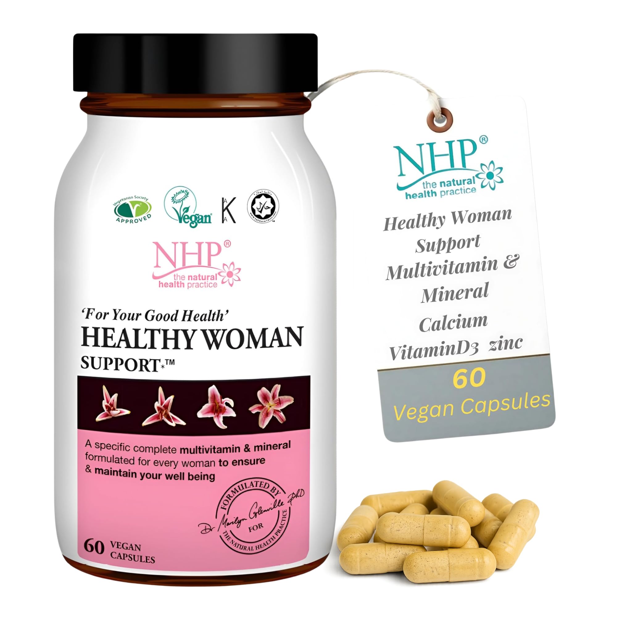 NHP Advanced Healthy Woman Support – Complete Multivitamin & Mineral Formula for Women’s Health, Energy, Vitality & Immunity – 30+ Active Nutrients for Wellness & Hormonal Balance – 60 Vegan Capsules