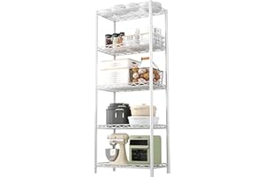 HOMEFORT 5-Tier Wire Shelving 5 Shelves Unit Metal Storage Rack Durable Organizer Perfect for Pantry Closet Kitchen Laundry Organization in White,21”Wx14”Dx61”H