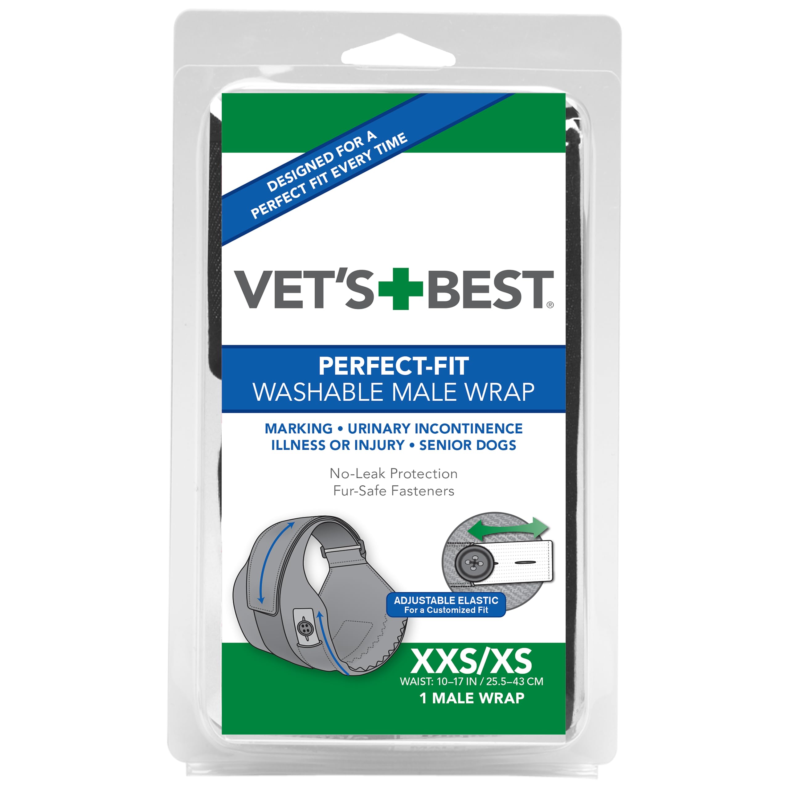 Vet's Best Washable Dog Diapers, Absorbent Wraps with Leak Protection, Excitable Urination, Incontinence, or Male Marking - 1 x Diaper Per Pack