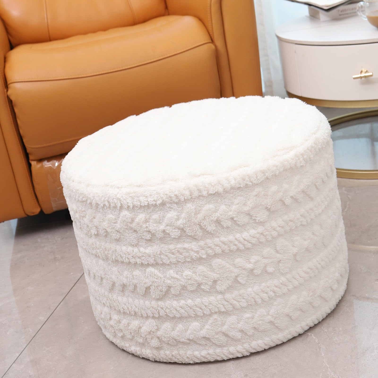 Photo 1 of Asuprui Round Footstool Ottoman, 20x14 Inches Multi-Functional Modern Foot Stool,Floor Poufs, Sofa Footrest Extra Seating for Living Room, Entryway, Hallways and Bedrooms (Ivory)