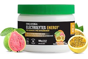 Organika Electrolyte Energy- Pre-Workout, 2g of Creatine, Natural Yerba Mate Caffeine, Inositol- Passionfruit Guava Flavour- 