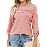 VIMPUNEC 3/4 Length Sleeve Womens Tops Lace Blouses Dressy Casual Shirts Summer Clothes