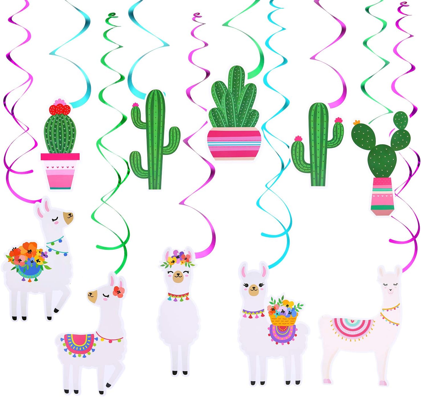 30 Pcs Llama Cactus Hanging Swirl Decorations Whole Llama Fun Llama Fiesta Baby Shower or Birthday Party Hanging Decor For Party Decoration Swirls